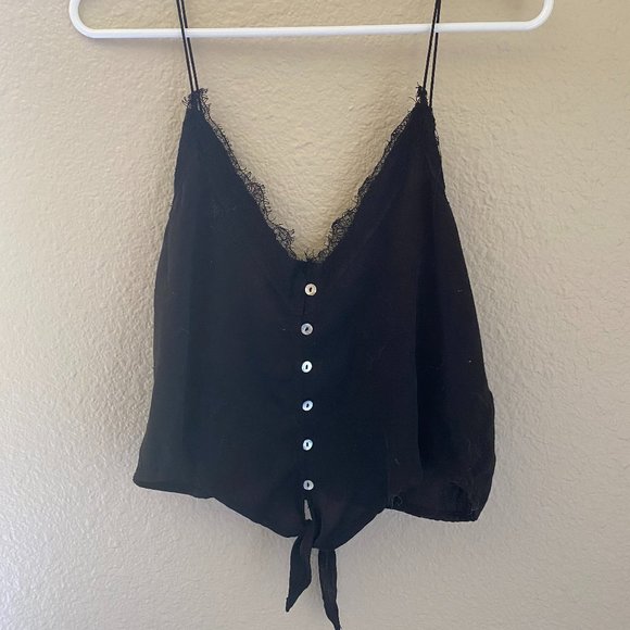 Satin Tie Top with Lace Detail - Picture 1 of 2